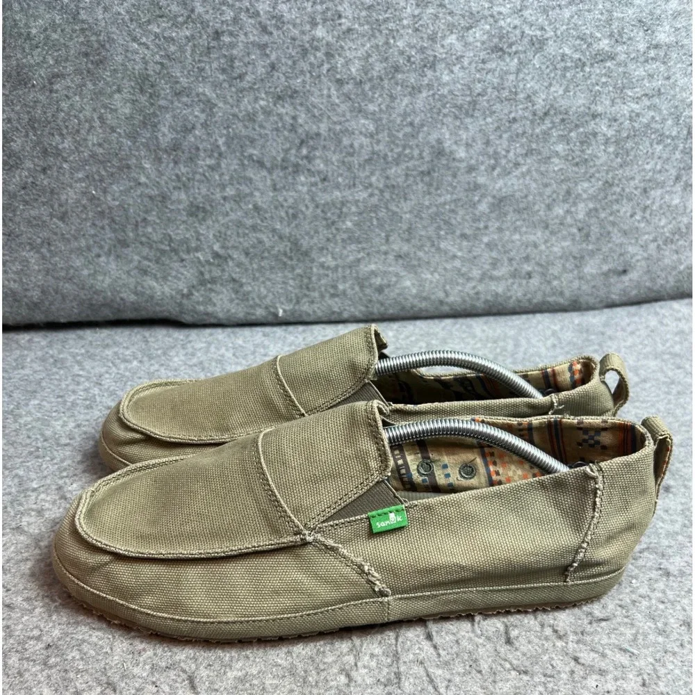 Sanuk Vagabond Mens Olive Green Canvas Slip On Sidewalk Surfer Loafers Size 13